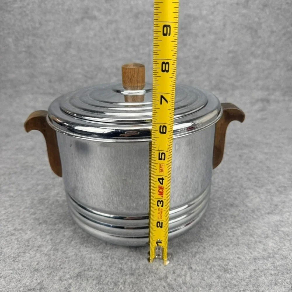 Vintage Keystone Chrome Ice Bucket Wood Handles Lid 2 Tongs Insulated Barware